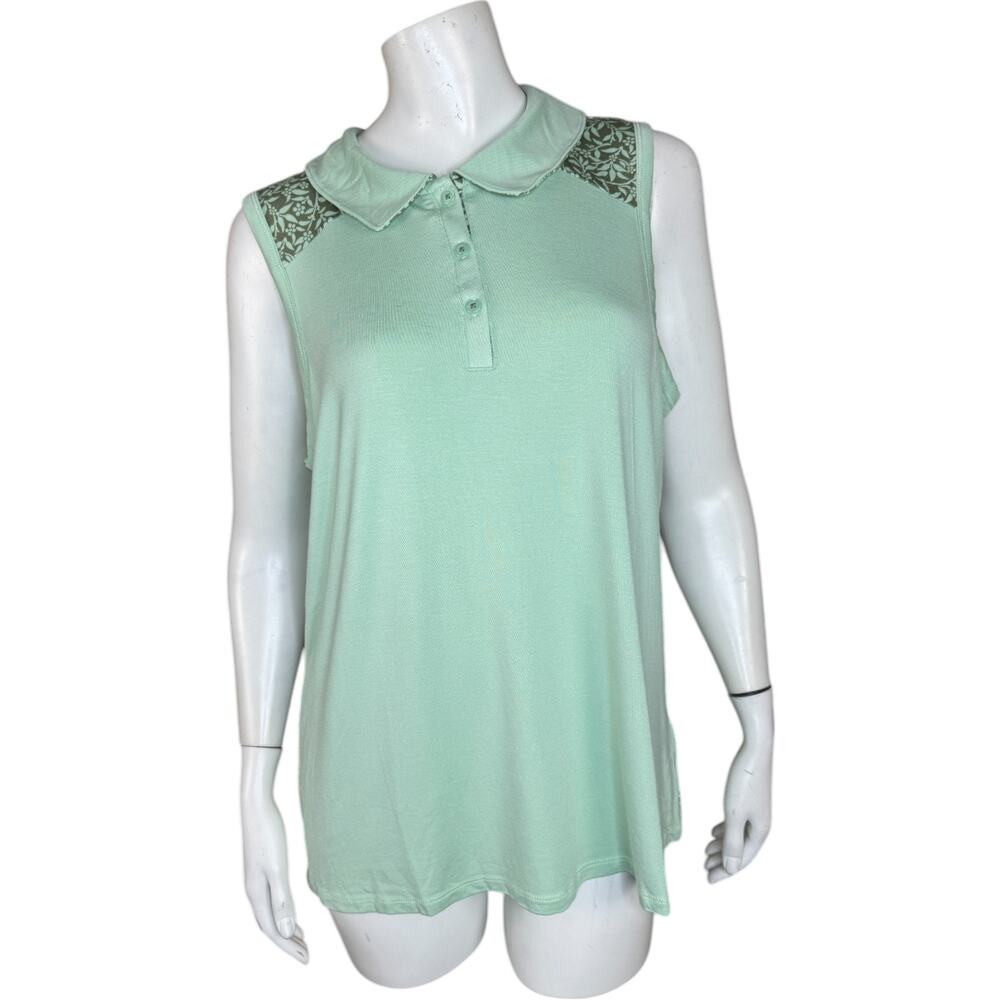 Zuda Rayon Span Print Mix Golf Tank Soft Mint Large NWOT Sleeveless Collar